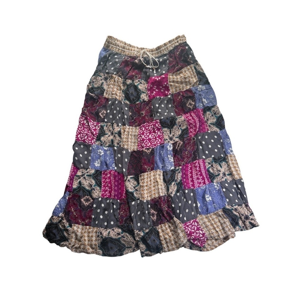 Y2K Boho Patchwork Tiered Maximalist Floral Maxi Skirt OS Shabby Chic Prairie - Picture 1 of 10